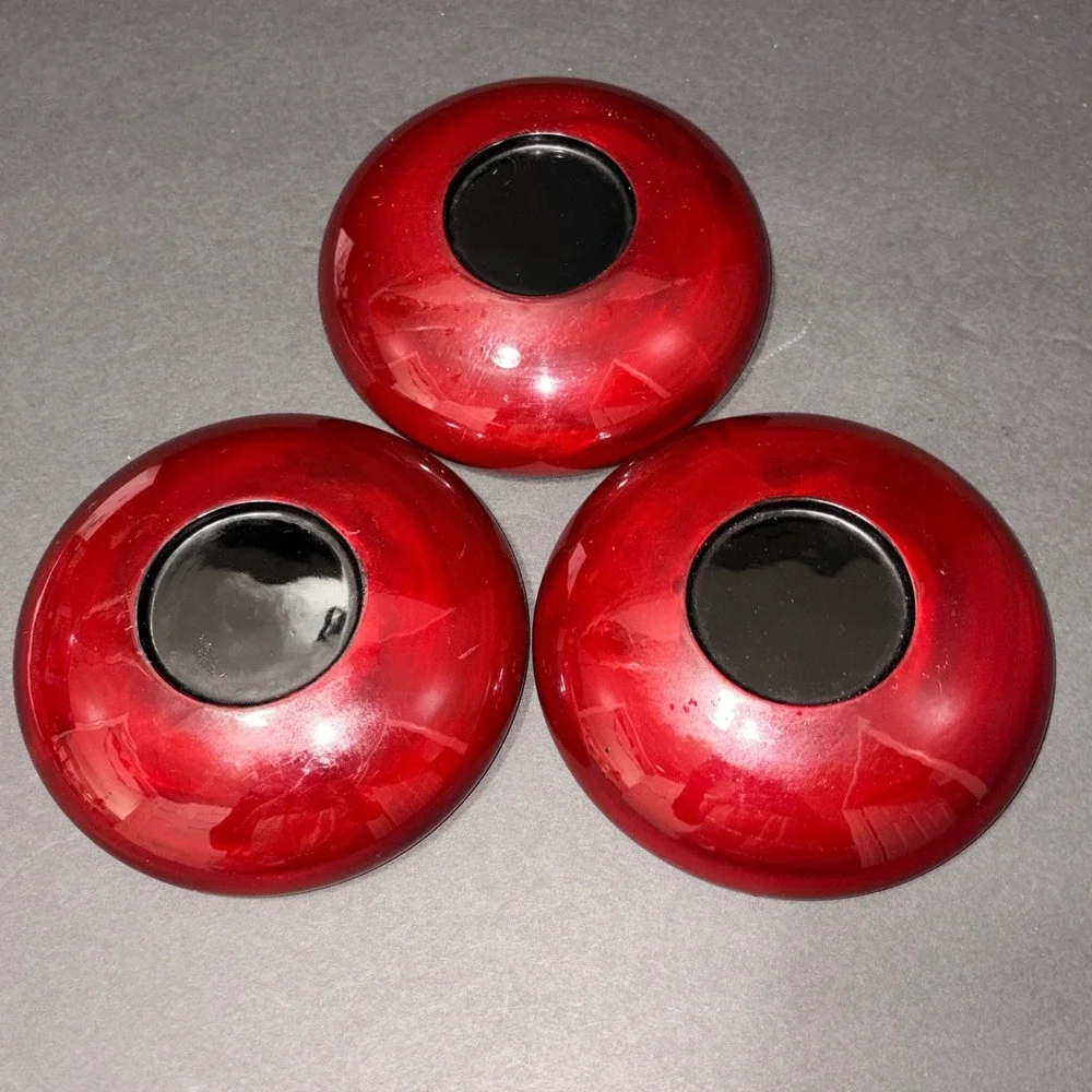 3 Vtg Japanese Lacquerware Salad Bowls Cinnabar Red Gold Chinoiserie Landscape